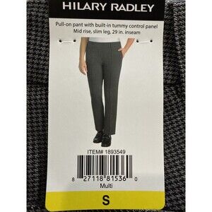 Hilary Radley Pull On Pant Tummy Control Stretch Houndstooth Gray Women's S NWT